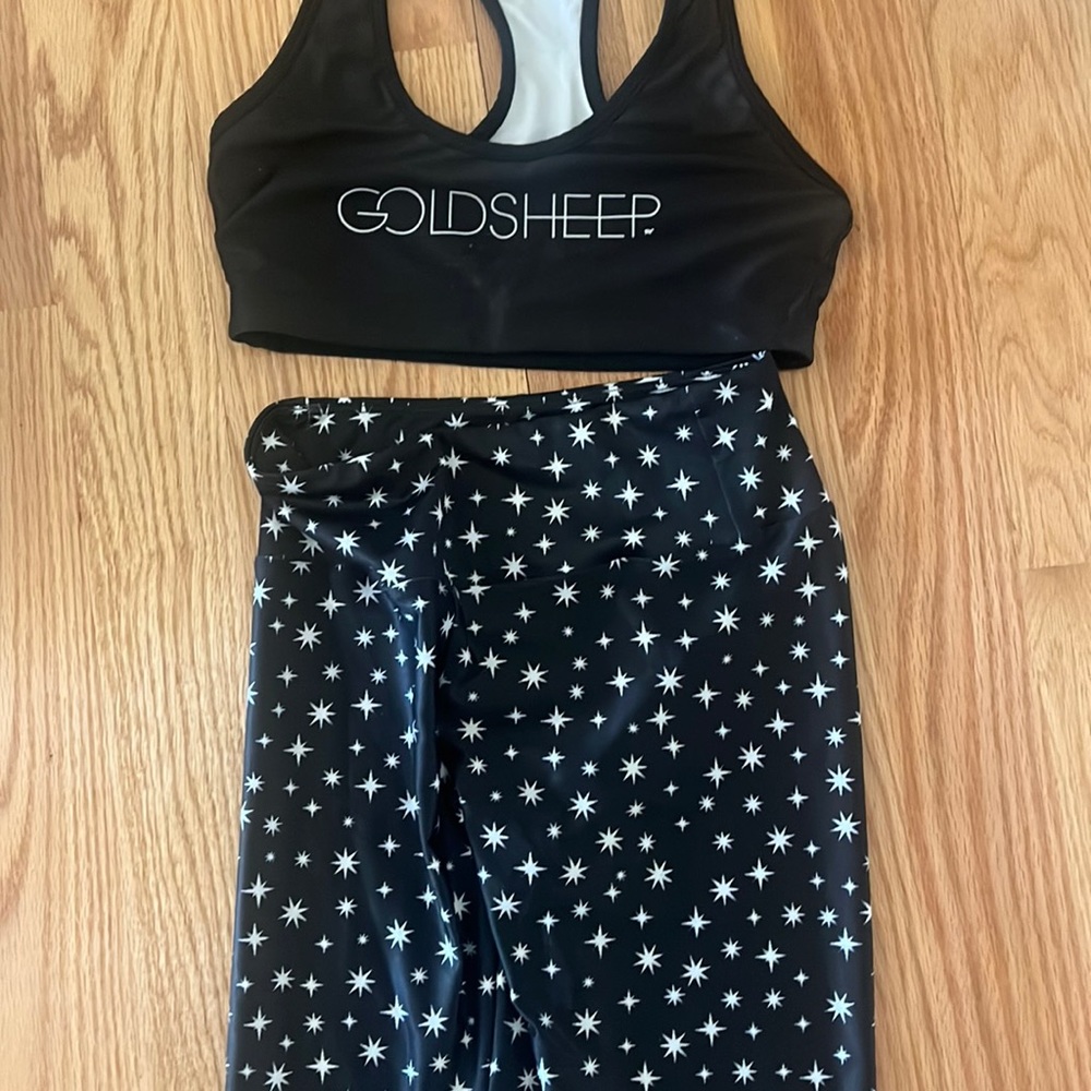 GOLDSHEEP MADE IN USA STAR PRINT RAINBOW LEGGINGS TIGHTS and Bra Med